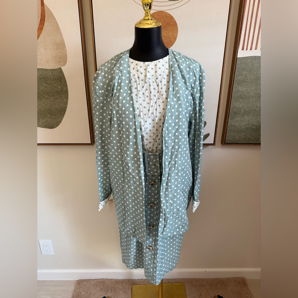 BGB LTD. Vintage Teal and White Polka Dot Midi Dress with Matching Jacket